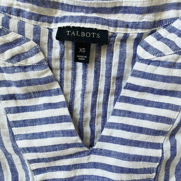 Talbots Linen White blue stripe tie sleeve top SIze XS - Picture 5 of 10